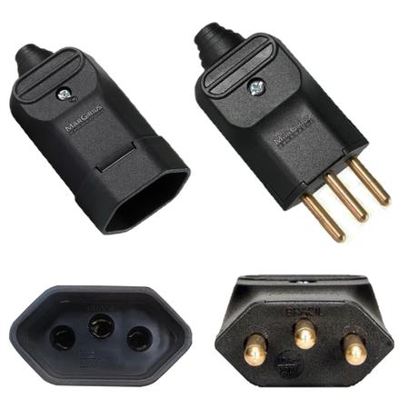 Imagem de 10 Plug Plugue Macho 10a + 10 Tomada Fêmea 3 Pinos 20a Preto Prensa Cabos Margirius