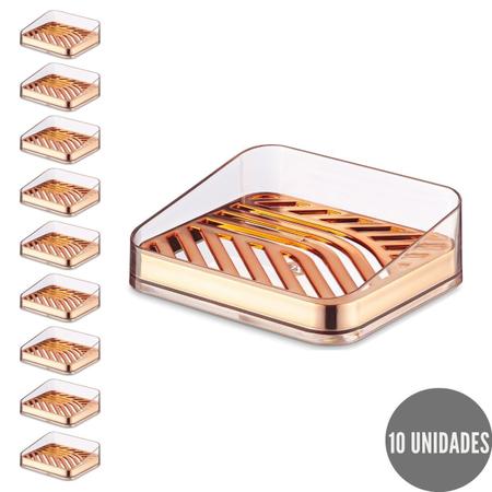 Imagem de 10 Porta Sabonete Slin Gourmet c Ralo Rose Translucido UZ