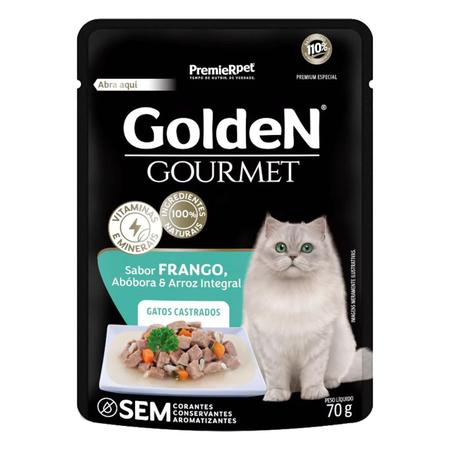 Imagem de 10 Sachê Golden Gatos Castrados Frango 70g Alimento Úmido
