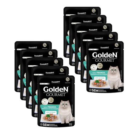Imagem de 10 Sachê Golden Gatos Castrados Frango 70g Alimento Úmido