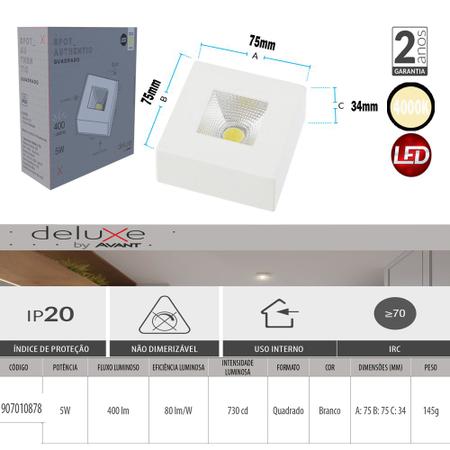 10 Spot Authentic Plafon Sobrepor Teto Beiral Quadrado Luz Neutra 4000K 5w Avant Imagem de 10 Spot Authentic Plafon Sobrepor Teto Beiral Quadrado Luz Neutra 4000K 5w Avant