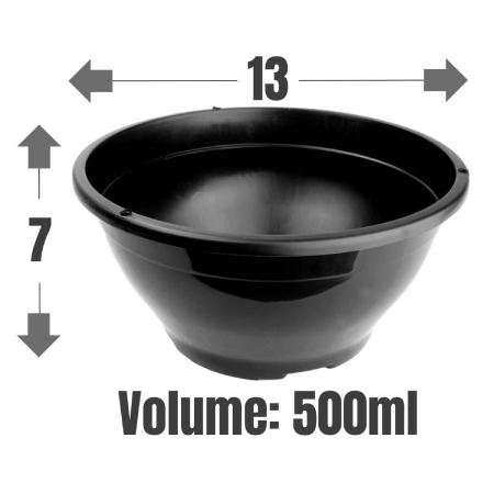Imagem de 10 Vasos plastico pequeno Cuia 13 Com haste alça para pendurar volume 500 Ml Cor Preta
