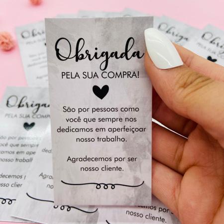 Imagem de 100 Cartão de Agradecimento ao Cliente 5x9cm Obrigada Cinza C07