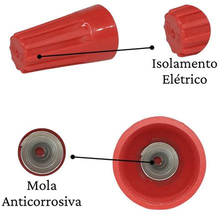 Imagem de 100 Conectores De Torção Vermelho Isolamento Elétrico Emenda Rosca Anti-Corrosão Isolação Reutilizável