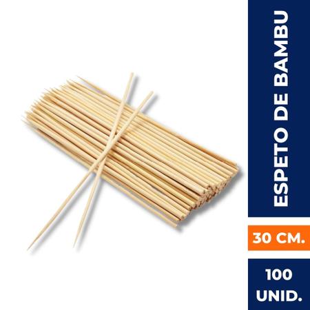 Imagem de 100 Espeto Vareta De Espetinho Churrasco Bambu 30Cm