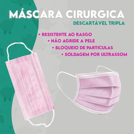 Imagem de 100 Máscara Infantil Tripla Rosa C/ Filtro e Elástico Branco
