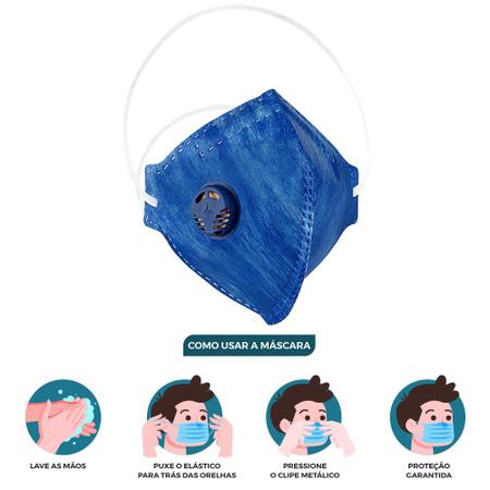 Imagem de 100 Máscaras Descartáveis com Respirador KN910 PFF2 Azul com Clip Nasal