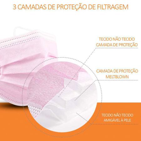 Imagem de 100 Unidades de Máscaras Cirúrgicas Descartáveis Rosa Claro Feminina
