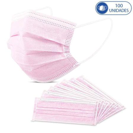 Imagem de 100 Unidades de Máscaras Rosa Cirúrgicas para Proteção com Clipe de Nariz