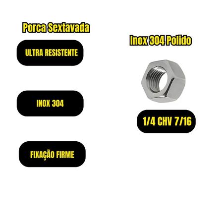 Imagem de 1000 Porcas Sextavada 1/4 CHV 7/16 Inox 304 Polido