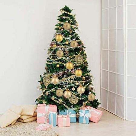 Imagem de 100ct bolas de Natal enfeites de árvore, decorações de Natal à prova de quebra conjunto com pacote de presente portátil reutilizável para a decoração da árvore de Natal do feriado (ouro)
