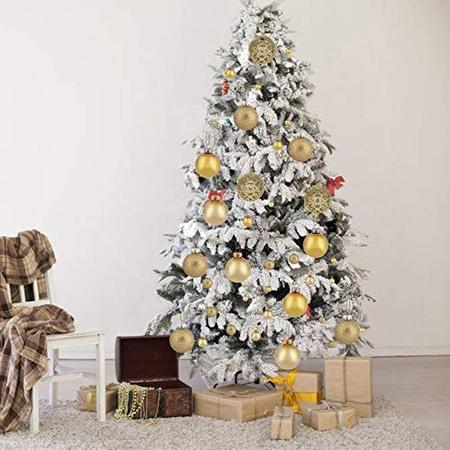 Imagem de 100ct bolas de Natal enfeites de árvore, decorações de Natal à prova de quebra conjunto com pacote de presente portátil reutilizável para a decoração da árvore de Natal do feriado (ouro)