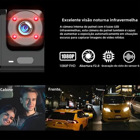 Imagem de 1080P 3 Canais Car Dash Cam WiFi App Front Rear View Night Vision DVR