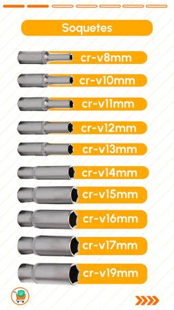 Imagem de 10Pçs - Jogo de Soquete Longo Sextavado 1/2 Precisão Profissional Contém Soquetes Comprimentos de 8 até 19mm