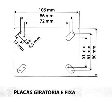 Imagem de (10pçs) Rodizio Girat. Placa 5pol. Pvc (2 C/ Freio + 8 Sem)