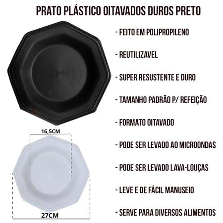 Imagem de 12 Pratos Plásticos Oitavados Refeição Resistentes Reutiliza