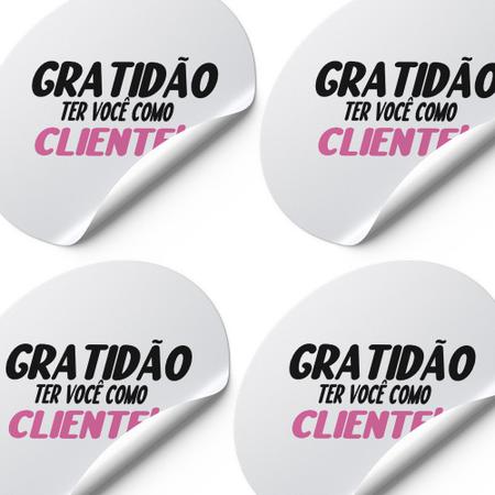 Imagem de 120 Etiquetas Adesivas Gratidão Ter Você Como Cliente Escrita Preto Rosa Fundo Branco Artesanais