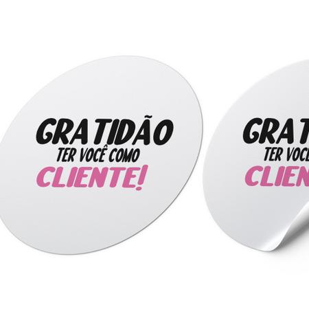 Imagem de 120 Etiquetas Adesivas Gratidão Ter Você Como Cliente Escrita Preto Rosa Fundo Branco Artesanais