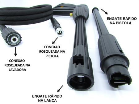 Imagem de 12m Mangueira Kit Pistola e Lança Lavor Jaguar Turbo Trama de Aço Lavadora Alta Pressão