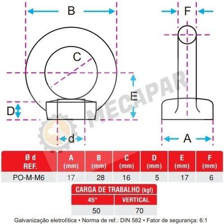 12pcs Porca Olhal Fêmea Suspensão M6x1,0 Ancoragem Içamento - Mecapar Imagem de 12pcs Porca Olhal Fêmea Suspensão M6x1,0 Ancoragem Içamento