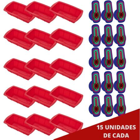 Imagem de 15 Formas P Pães Sortida Silicone e Medidora 6 Peças Cores