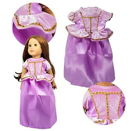 Imagem de 18 polegadas roupas de boneca da menina, 6pc traje da princesa incluem bella, cinderela, branca de neve, rapunzel, princesa elsa e aurora se encaixa em todas as bonecas de menina de 18 polegadas