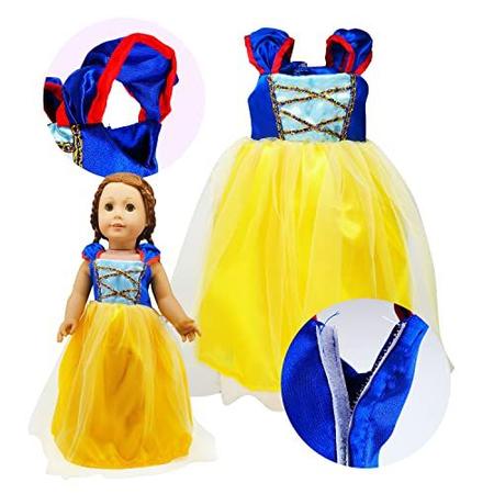 Imagem de 18 polegadas roupas de boneca da menina, 6pc traje da princesa incluem bella, cinderela, branca de neve, rapunzel, princesa elsa e aurora se encaixa em todas as bonecas de menina de 18 polegadas