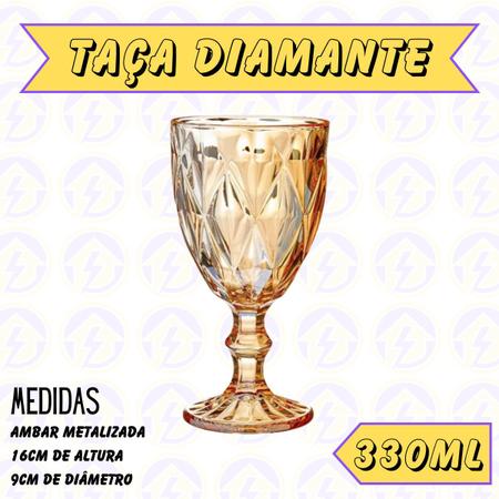 Imagem de 18 Taça Diamante de Vidro Ambar Metalizada 330ML Eventos