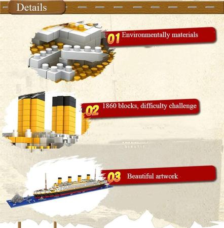 Imagem de 1860 Peças Blocos De Montar Mega Navio Titanic (Com Caixa)