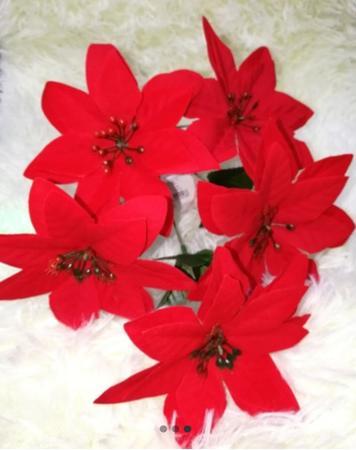 Imagem de 1Galho Buque Flor Natalina Natal Artificial 5 Flores Vermelho