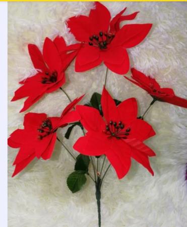 Imagem de 1Galho Buque Flor Natalina Natal Artificial 5 Flores Vermelho