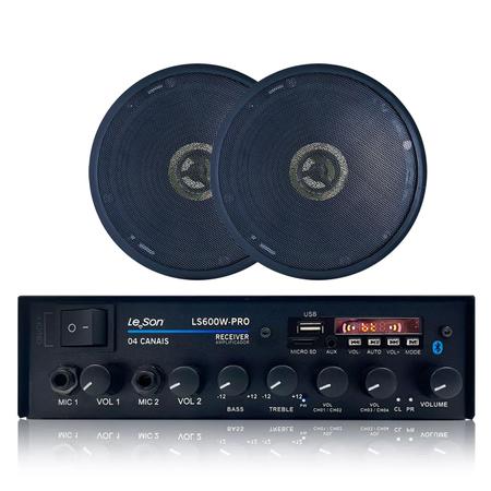 2 Arandelas Coaxial Teto Gesso Som + Amplificador Ls600w - Le Son Imagem de 2 Arandelas Coaxial Teto Gesso Som + Amplificador Ls600w