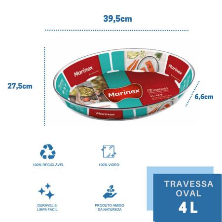 Imagem de 2 Assadeira Oval Vidro 4L Assados Carnes Sobremesas Marinex