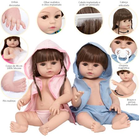 Bebê Reborn Gêmeos Corpo 100% Silicone Pode Dar Banho