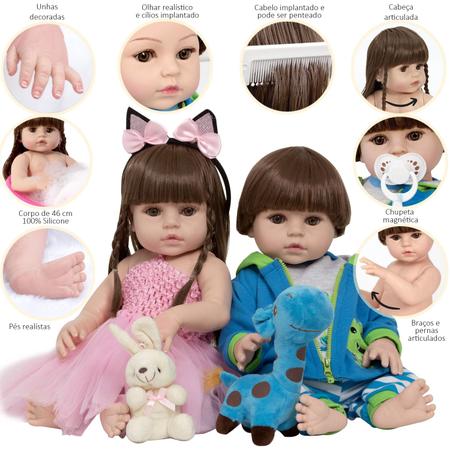 2 Boneca Reborn Barata 100% Silicone Gêmeos + Acessórios - Cegonha Reborn  Dolls - Bonecas - Magazine Luiza