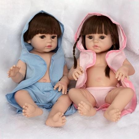 Boneca Reborn Realista Gêmeos Casal Itens Pode Dar Banho em