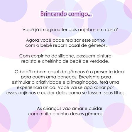 Boneca Tipo Reborn Gêmeos Casal Vários Acessórios Enxoval - Cegonha Reborn  Dolls - Bonecas - Magazine Luiza