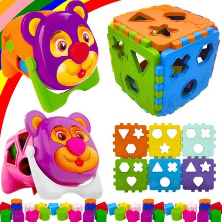 Imagem de 2 Brinquedos De Um Ano Didatico Interativo Dia Das Crianças Aprender Formas e Cores