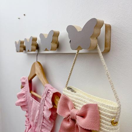 Imagem de 2 Cabideiros parede infantil pendurador roupas Borboleta