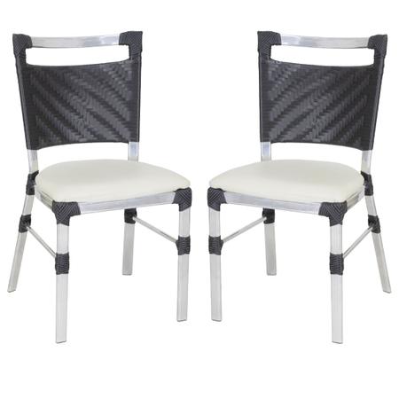 Imagem de 2 Cadeiras Panero Alumínio Fibra cor Preto Assento Estofado Branco