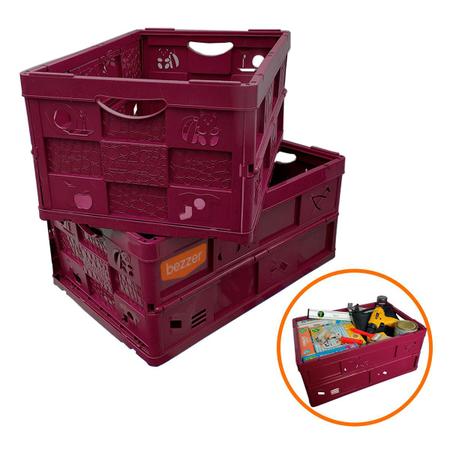 Imagem de 2 Caixa Cesto Dobrável 60 L Organizadora Multiuso até 20 kg Empilhável Leve Resistente Para Supermercado Roupa Brinquedo