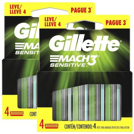 Imagem de 2 Cargas Gillette Mach3 Sensitive Refil C/ 4 Lâminas