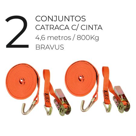 Imagem de 2 Conjunto Cinta Catraca Amarração De Carga 800kg 4,6 Metros