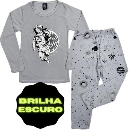 Imagem de 2 Conjunto Pijama camiseta manga longa + calça Brilha no escuro inverno Meninos estampado
