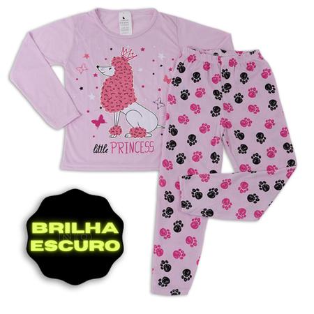 Imagem de 2 Conjuntos de Pijamas Femininos Inverno Frio Infantil Juvenil c/ Estampas Luminosa Q/ Brilham