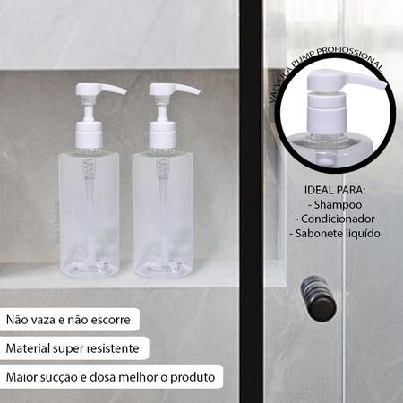 Imagem de 2 Frasco Porta Shampoo Cond Sabonete Liq Válvula Pump 500ml