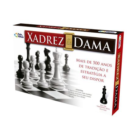 Jogo Xadrez Dama Escolar Oficial Tabuleiro Madeira Dobrável de mesa 2 em 1  Combo 2x1 - Pais & Filhos - Jogo de Dominó, Dama e Xadrez - Magazine Luiza