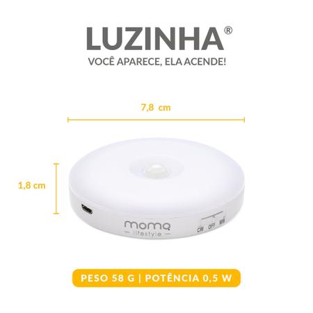 Imagem de 2 Luzinha  Momo Lifestyle - Luminária LED com sensor de presença e fotocélula, carregável USB