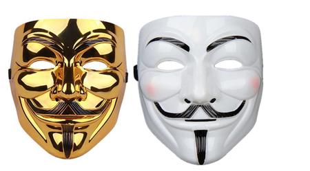 Imagem de 2 Mascaras V De Vingança Anonymous Halloween Branca Dourada