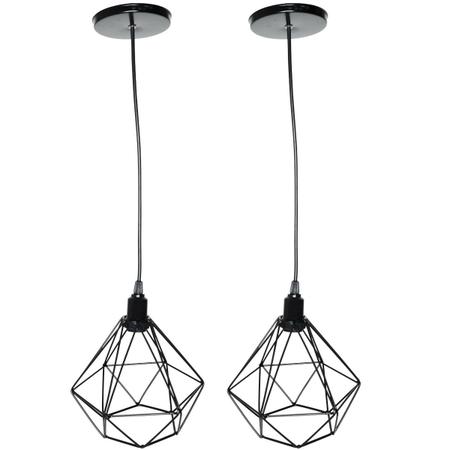 Imagem de 2 Pendentes Aramado Diamante Cabo 2 Mt Luminária Lustre Luxo Industrial Teto Retrô Agp Ilumini